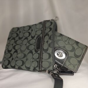 Coach Olive Green Crossbody Bag and Wallet Set